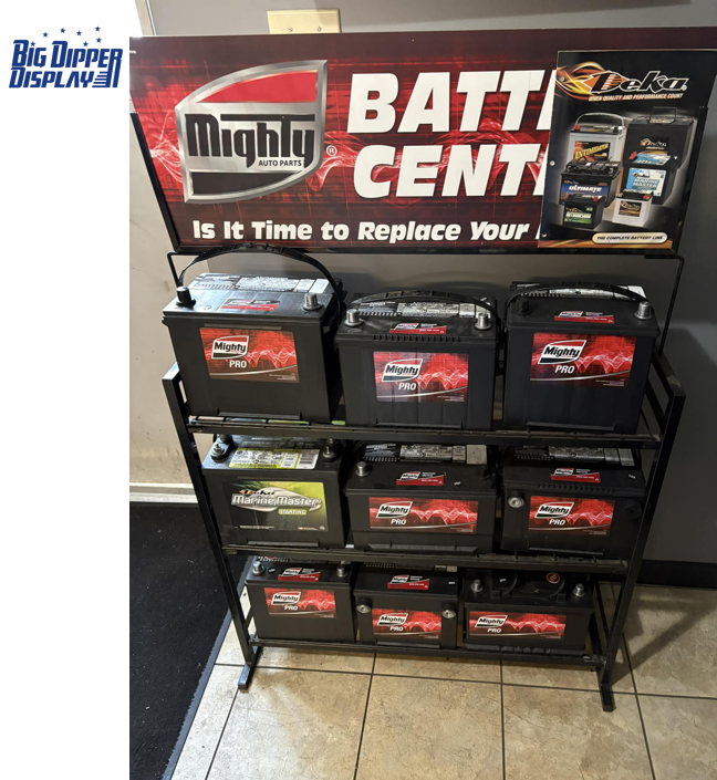BDD-BA33 Gas Shop metal battery display rack/car battery stand