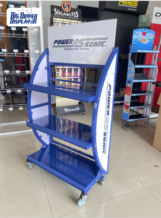 BDD-BA08 Car Battery Auto Display Rack Battery Metal Retail Shop Shelves Stand with Wheels