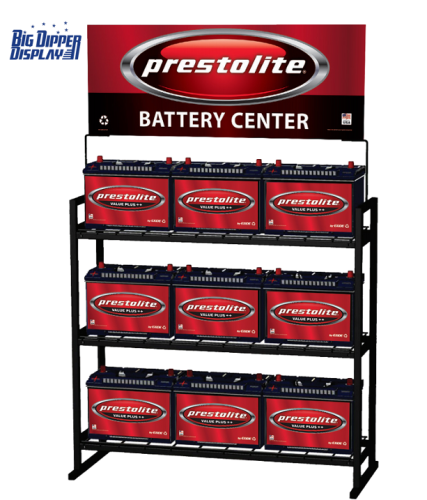 BDD-BA21 Customized 3 Tier Storage Battery Rack Car Shop Heavy Duty Rack Metal Car Battery Display Shelf