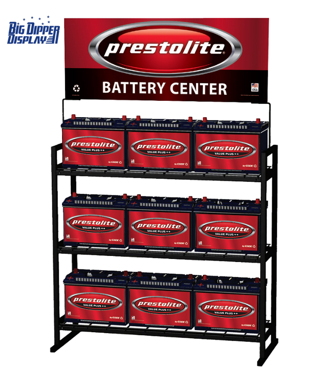BDD-BA21 Customized 3 Tier Storage Battery Rack Car Shop Heavy Duty Rack Metal Car Battery Display Shelf