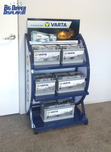 BDD-BA02 Hot sale 3 Tiers Metal Batteries Display Shelf Auto Car Shop Rack Battery with Wheels