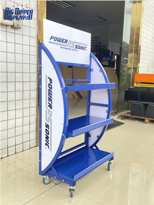 BDD-BA08 Car Battery Auto Display Rack Battery Metal Retail Shop Shelves Stand with Wheels