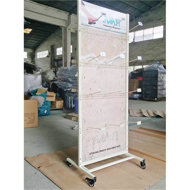 BDD-FF22 Free Standing Metal Slipper Display Stand, Wheel-Mounted Sandal Flip Flop Rack with Powdercoating