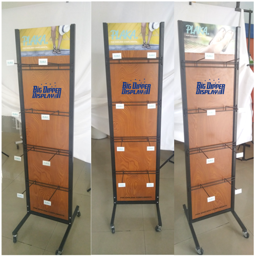 BDD-FF24 Custom Retail Shop Metal Flip Flop Rack, Double-Sided Sandals Slipper Display Stand with Wheels
