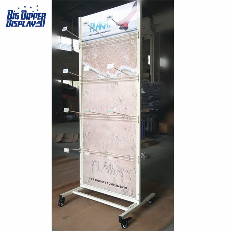 BDD-FF22 Free Standing Metal Slipper Display Stand, Wheel-Mounted Sandal Flip Flop Rack with Powdercoating
