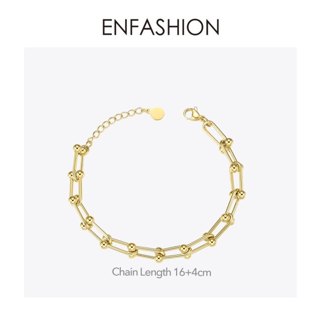 ENFASHION Hollow Link Chain Bracelets For Women Stainless Steel Gold Color Bead Adjustable Bracelet Fashion Jewelry Gifts B2082