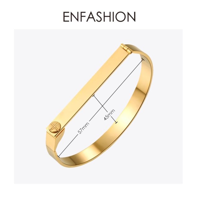 ENFASHION Personalized Engraved Name Flat Bar Screw Cuff Bracelets Gold Color Stainless Steel Bangles For Women Jewelry B4003-S