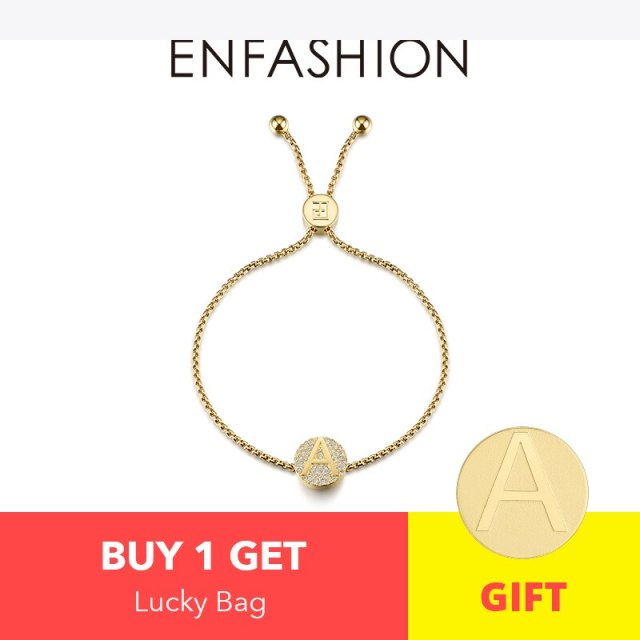 Enfashion Initial Letter Screw Charm Bracelets Gold Color Stainless Steel Trendy Letter Chain For Women Fashion Jewelry 188004