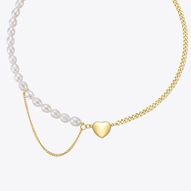 ENFASHION Natural Pearl Heart Necklace For Women Fashion Jewelry Gold Color Necklaces Stainless Steel Collier Wedding P213215
