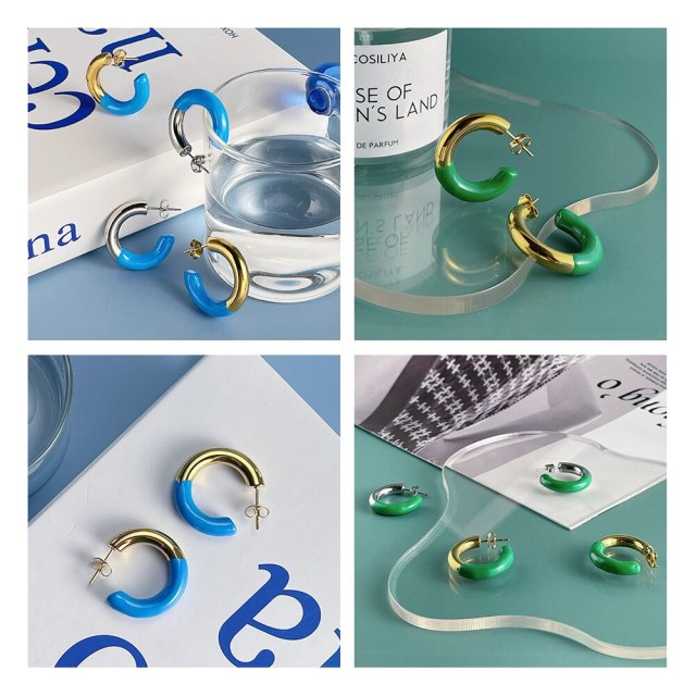 ENFASHION Colorful Epoxy Earrings For Women Stainless Steel Stud Eearings Gold Color Brincos Fashion Jewelry Christmas E211310