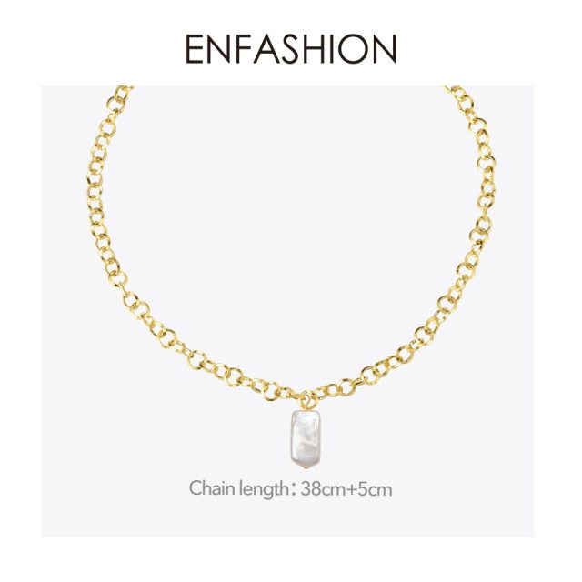 ENFASHION Boho Conch Chain Necklace Women Gold Color Statement Natural Mother Of Pearl Necklaces Stainless Steel Jewelry P193025
