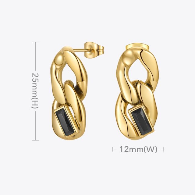 ENFASHION Goth Chain Drop Earrings For Women Black Zircon Earring Stainless Steel Gold Color Pendientes Fashion Jewelry E211300