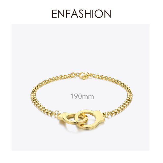 ENFASHION Punk Handcuffs Bracelets Bangles Stainless Steel Viking Lock Chain Bracelet For Women Jewelry Couple Gifts BM192013