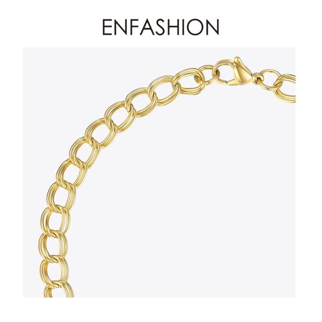 ENFASHION Simple Link Chain Anklet Bracelet Gold Color Stainless Steel Double Circle Anklets For Women Foot Fashion Jewelry 2020