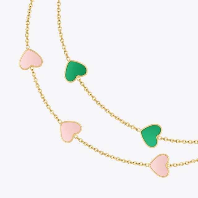 ENFASHION Pink Green Hearts Necklace For Women Gold Color Charms Necklaces 2021 Stainless Steel Fashion Jewelry Gift P213254