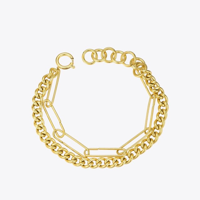 ENFASHION Punk Double Link Chain Bracelet Men Stainless Steel Gold Color Femme Bracelets For Women Fashion Jewelry Gifts B192073