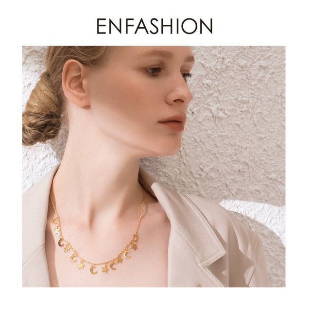 ENFASHION Star &amp; Moon Choker Necklace Women Stainless Steel Chain Pendants Necklaces Fashion Femme Jewelry Collares PM193014