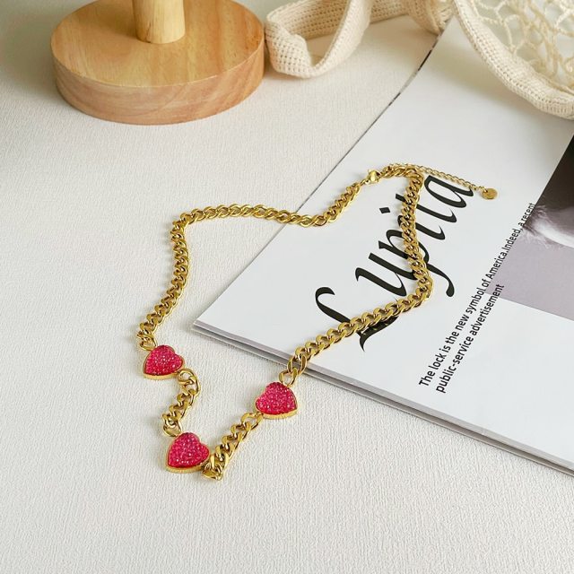 ENFASHION Red Heart Necklace For Women Stainless Steel Necklaces Gold Color Fashion Jewelry Collares Para Mujer Halloween P3271