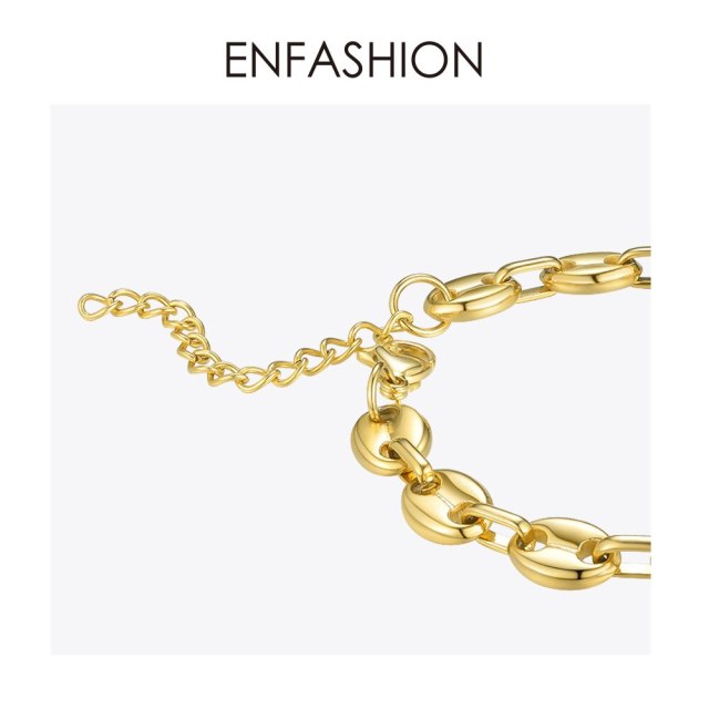 ENFASHION Punk Coffee Beans Link Chain Bracelets For Women Stainless Steel Gold Color Hip Hop Bracelet Rock Men Jewelry B192070