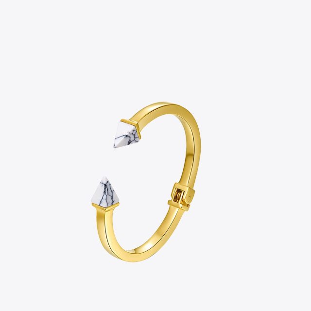 Enfashion Natural Stone Spike Cuff Bracelet Manchette Gold color Bangle Bracelet Women Stainless Steel Bracelets Bangles