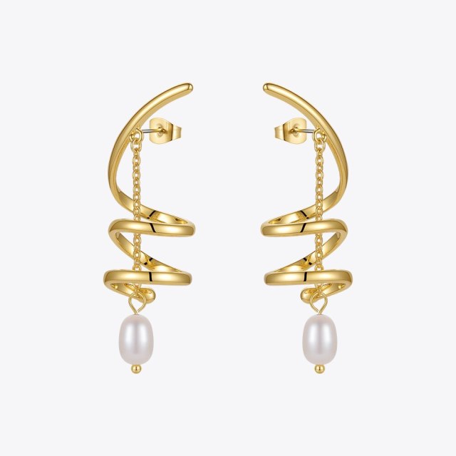 ENFASHION Tornado Drop Earrings For Women Gold Color Natural Pearl Earrings 2021 Wedding Fashion Jewelry Pendientes E211292