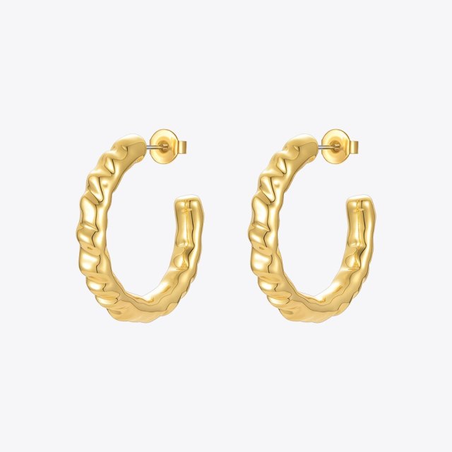 ENFASHION Curved C Shape Piercing Hoop Earring For Women Brincos Gold Color Earrings 2021 Fashion Jewelry Friends Gift E211240
