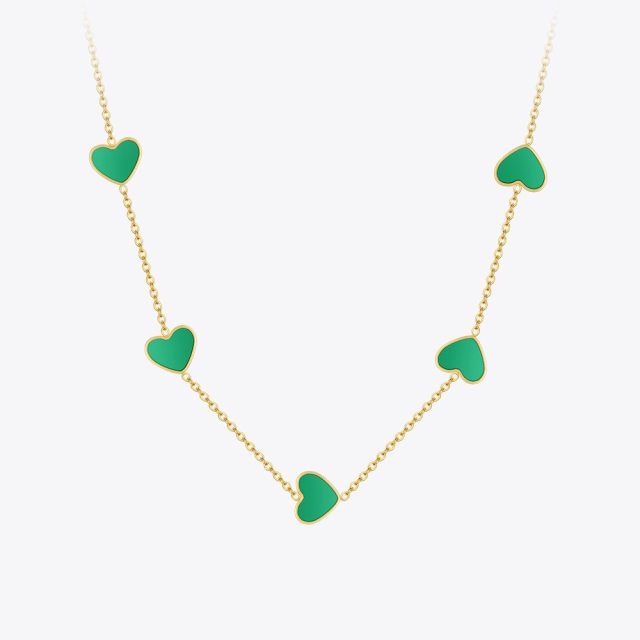 ENFASHION Pink Green Hearts Necklace For Women Gold Color Charms Necklaces 2021 Stainless Steel Fashion Jewelry Gift P213254