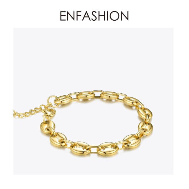ENFASHION Punk Coffee Beans Link Chain Bracelets For Women Stainless Steel Gold Color Hip Hop Bracelet Rock Men Jewelry B192070