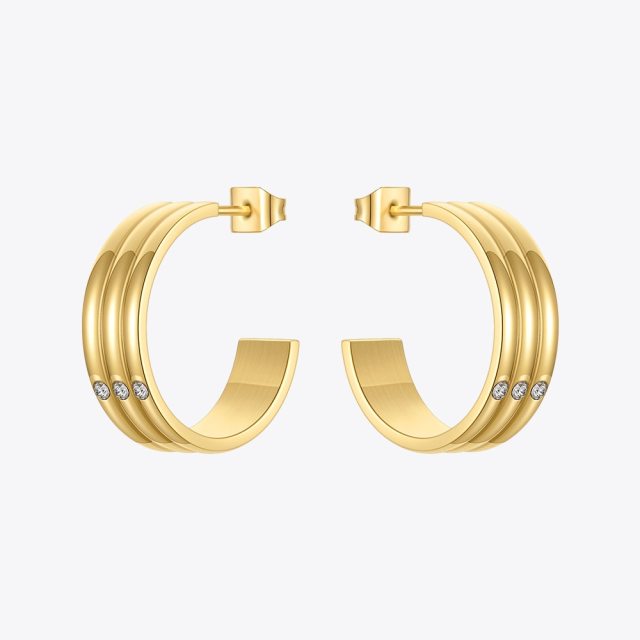 ENFASHION Stainless Steel Stripe Piercing Stud Earrings For Women Gold Color Earring Bulk Pendientes Fashion Jewelry Gifts E1258
