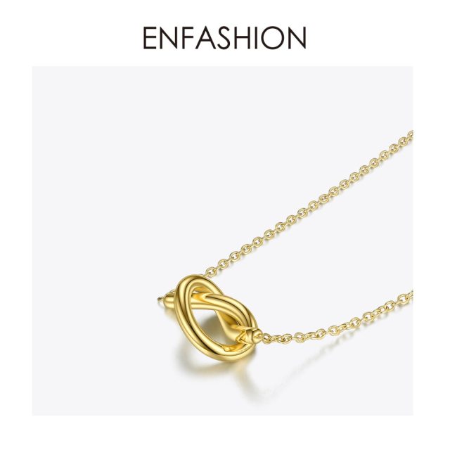 ENFASHION Cute Hollow Knot Pendant Necklace Women Gold Color Stainless Steel Heart Choker Necklace Fashion Femme Jewelry P193057