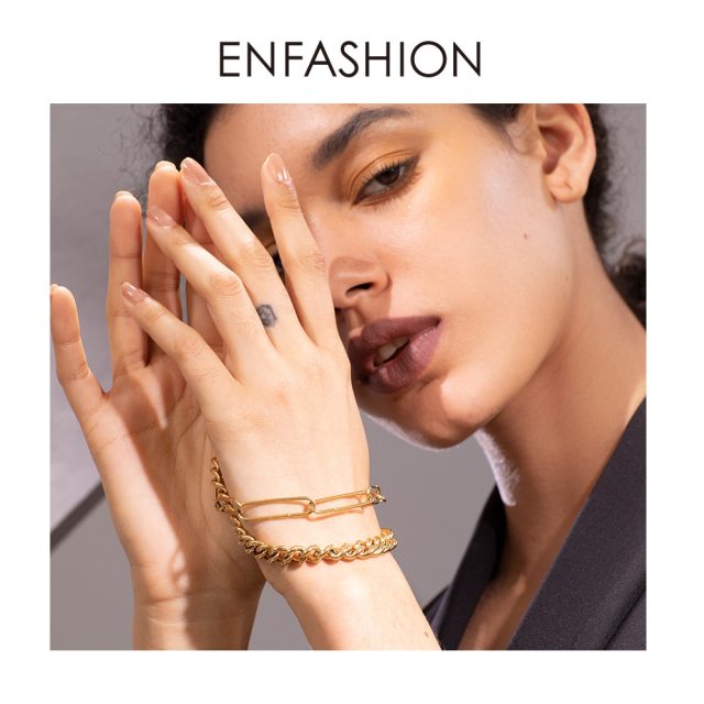 ENFASHION Punk Double Link Chain Bracelet Men Stainless Steel Gold Color Femme Bracelets For Women Fashion Jewelry Gifts B192073