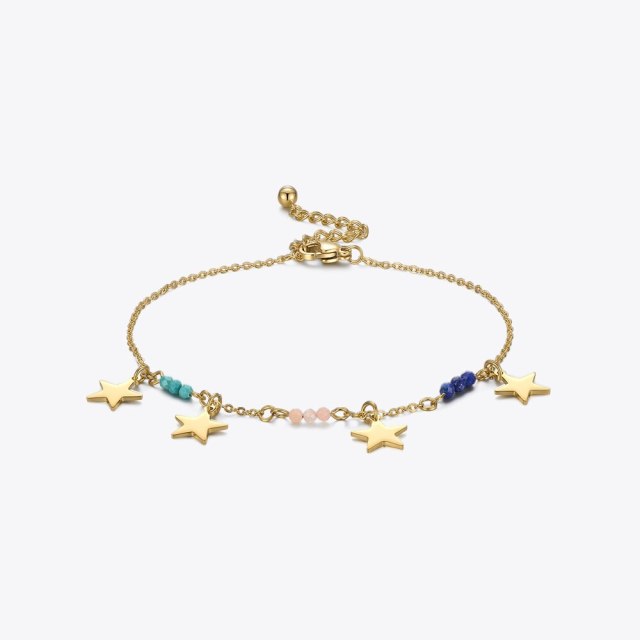 ENFASHION Star Anklet Bracelet Gold Color Colorful Foot Chain Stainless Steel Fashion Jewelry Bijoux Beach Accessories A215003