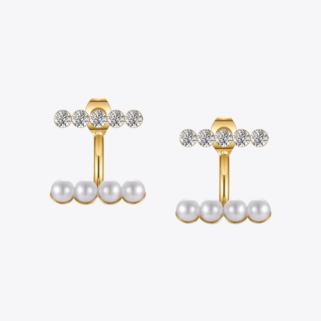 ENFASHION Zircon Pearls Earrings For Women Stainless Steel Piercing Earings Gold Color Brincos Fashion Jewelry Christmas E211306