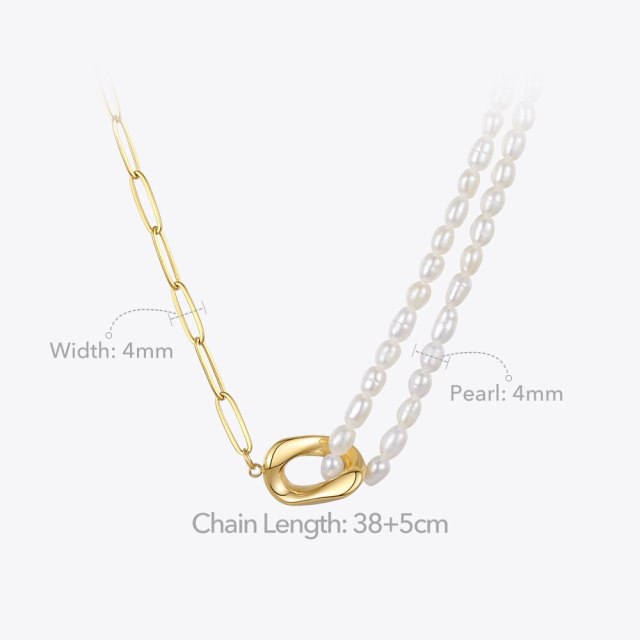 ENFASHION Buckle Natural Pearl Necklace For Women Stainless Steel Chain Necklaces Gold Color Collier Femme Fashion Jewelry P3202