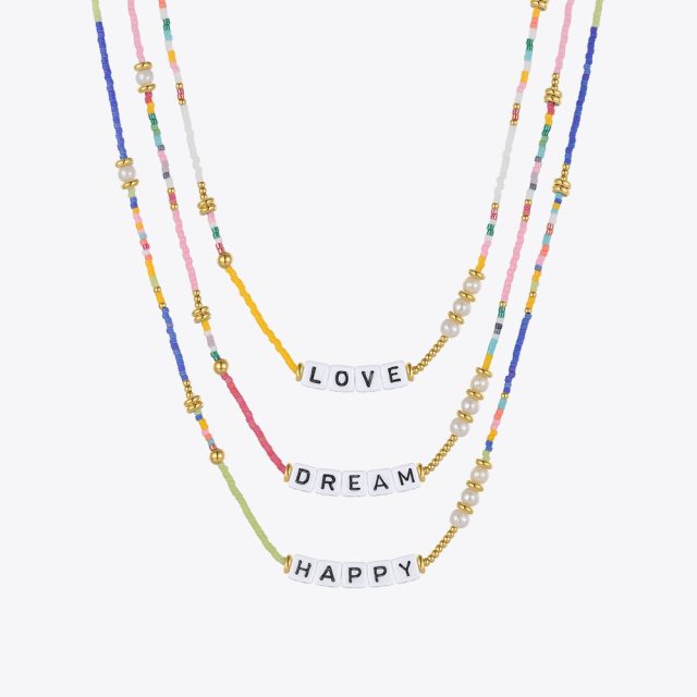 ENFASHION Acrylic Letter Necklace For Women Gold Color Colorful Beads Necklaces Fashion Jewelry Stainless Steel Collier P213246
