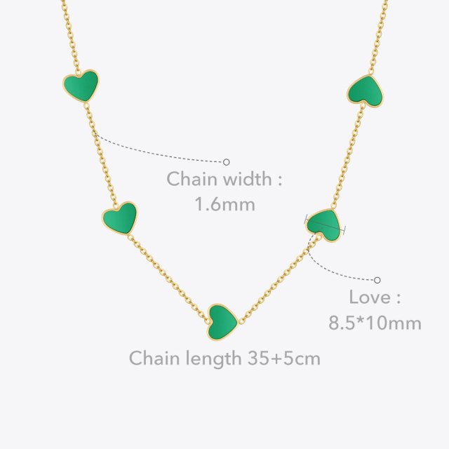 ENFASHION Pink Green Hearts Necklace For Women Gold Color Charms Necklaces 2021 Stainless Steel Fashion Jewelry Gift P213254