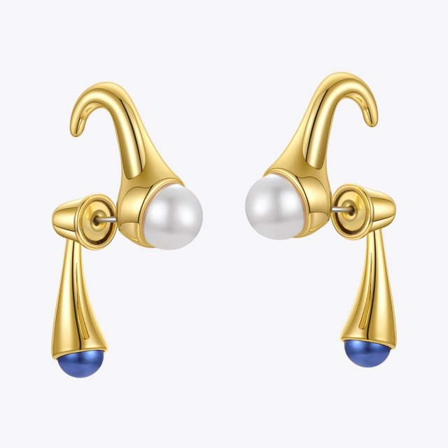 ENFASHION Cartoon Piercing Pearl Ear Stud Earrings For Women Blue Pearls Gold Color Earings Pendientes Fashion Jewlery E211232