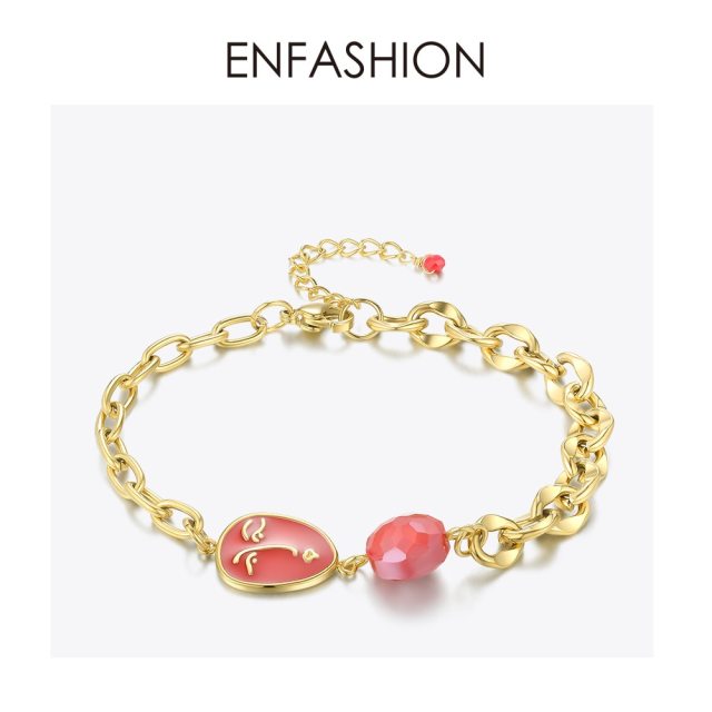 ENFASHION Colorful Face Bracelet Femme Gold Color Stainless Steel Geometric Hollow Bracelets For Women Fashion Jewelry B192064