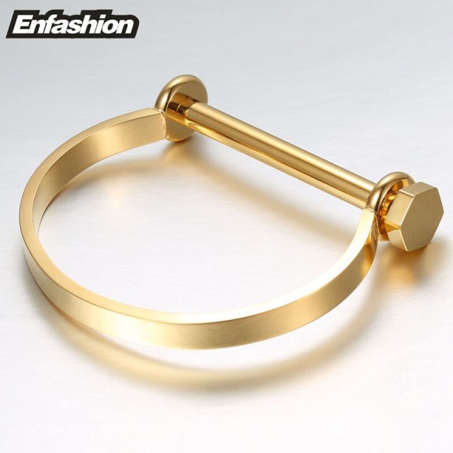 Enfashion Shackle U Cuff Bracelet Noeud armband Gold Color Screw Bangle Bracelet For Women Bracelets Manchette Bangles