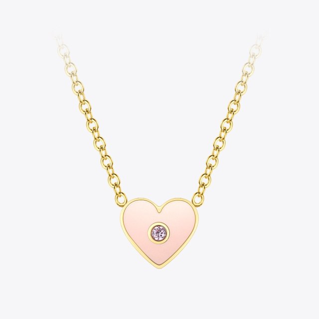 ENFASHION Zircon Pink Heart Necklace For Women Gold Color Chain Necklaces Stainless Steel Fashion Jewelry Bijoux Femme P213206