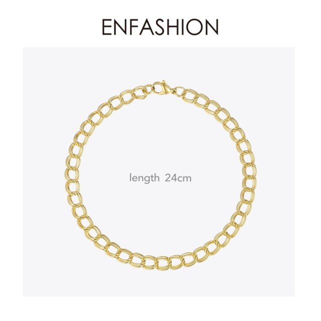 ENFASHION Simple Link Chain Anklet Bracelet Gold Color Stainless Steel Double Circle Anklets For Women Foot Fashion Jewelry 2020