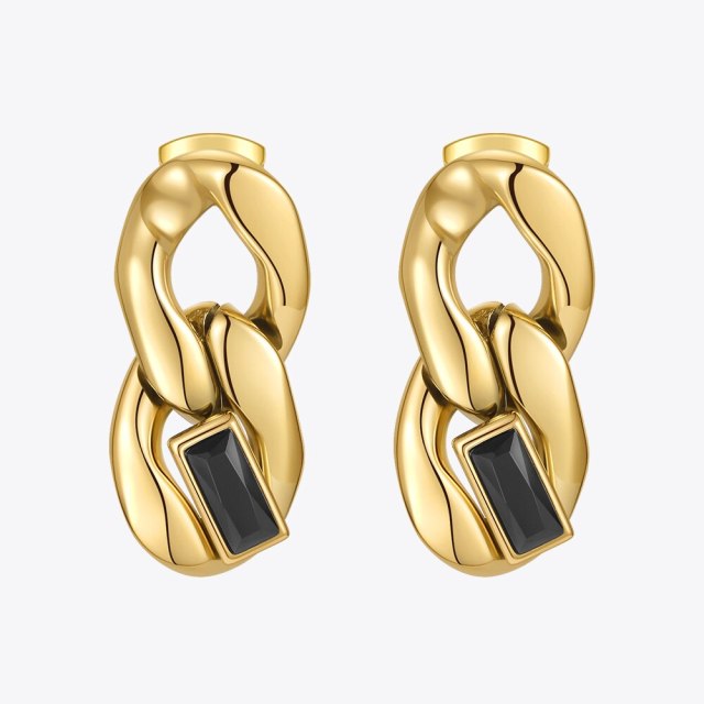 ENFASHION Goth Chain Drop Earrings For Women Black Zircon Earring Stainless Steel Gold Color Pendientes Fashion Jewelry E211300