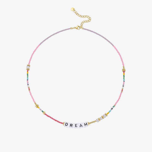 ENFASHION Acrylic Letter Necklace For Women Gold Color Colorful Beads Necklaces Fashion Jewelry Stainless Steel Collier P213246