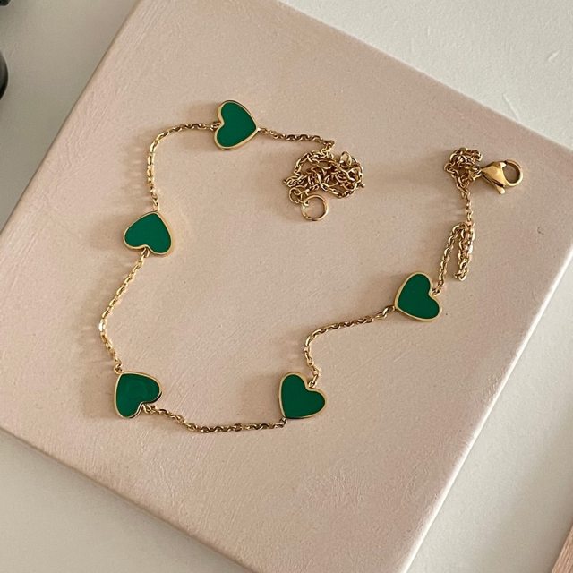 ENFASHION Pink Green Hearts Necklace For Women Gold Color Charms Necklaces 2021 Stainless Steel Fashion Jewelry Gift P213254