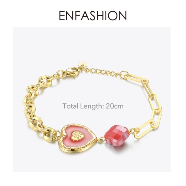 ENFASHION Colorful Heart Bracelet Femme Gold Color Geometric Stainless Steel Hollow Bracelets For Women Fashion Jewelry B192066