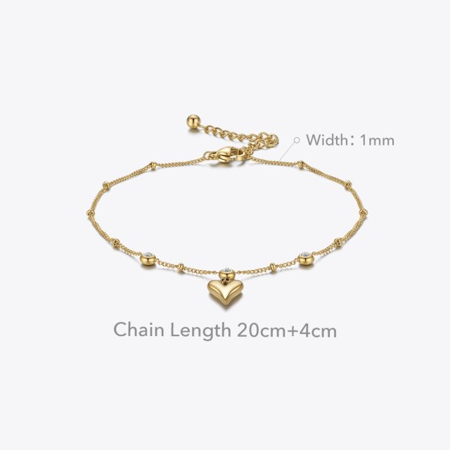 ENFASHION Boho 3D Heart Zircon Anklet Stainless Steel Foot Chain Gold Color Fashion Jewelry 2021 Gifts Bijoux Femme A215004