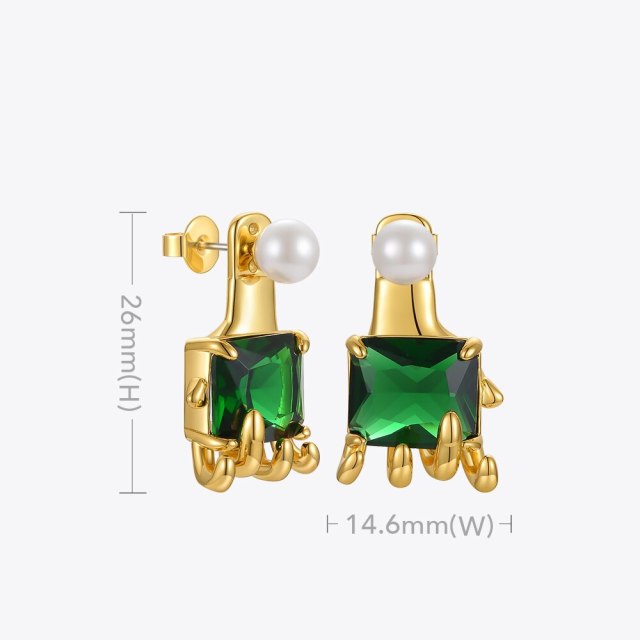 ENFASHION Green Stone Stud Earrings For Women Gold Color Hand Piercing Earings 2021 Gift Pearl Pendientes Fashion Jewelry E1270