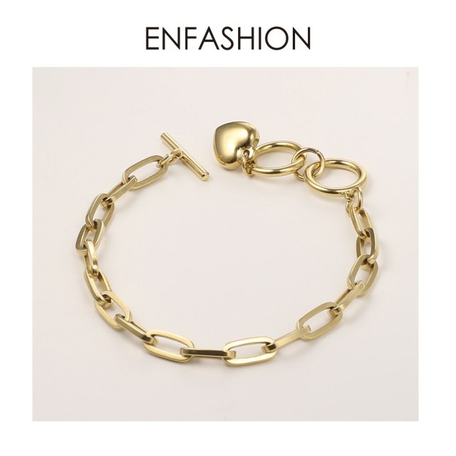 ENFASHION Good Luck Heart Bracelet Femme Gold Color Stainless Steel Bracelets For Women Fashion Jewelry Friends Gifts B192045