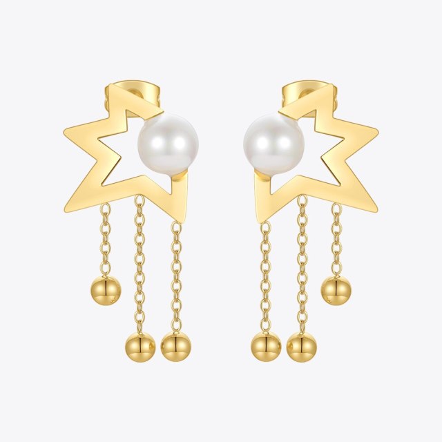 ENFASHION Pearl Star Dangle Earrings For Women Gold Color Earring 2021 Stainless Steel Fashion Jewelry Pendientes Mujer E211328