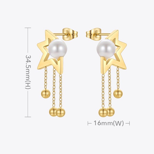 ENFASHION Pearl Star Dangle Earrings For Women Gold Color Earring 2021 Stainless Steel Fashion Jewelry Pendientes Mujer E211328